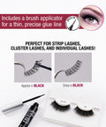 Super Strong Lash Glue For Strip Lashes With Brush-On Applicator, Waterproof 48-Hour Hold, latex-free adhesive in use with lashes