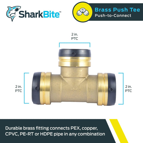 Brass Push To Connect Tee Fitting For Plumbing Quick Installation With PEX Copper CPVC PE-RT SDR-9 HDPE Pipes Fits Same-Size Pipe