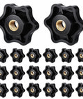 Top Shelf Set 20 Piece Slick Star Knob T Track Bolts With Quarter Inch Female Thread hexagon head, matte black star knobs for woodworking.