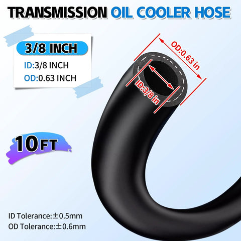 Transmission oil cooler hose, 3/8 in ID, 10 ft, black SAE J1532 for power steering