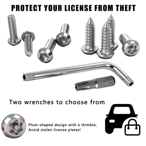 Anti Theft License Plate Screws Kit With Center Thimble Security For Cars Trucks And Motorcycles No Cap Rustproof Stainless Steel M6 1/4 Inch Bolts With Caps Front And Rear Mounting Hardware Karuzka 3rd Gen Upgraded visible with specialized screws and tools