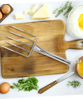 Heavy Duty Workhorse Garden Fork For Digging And Transplanting Beans Stainless Steel Hand Fork with wooden kitchen board