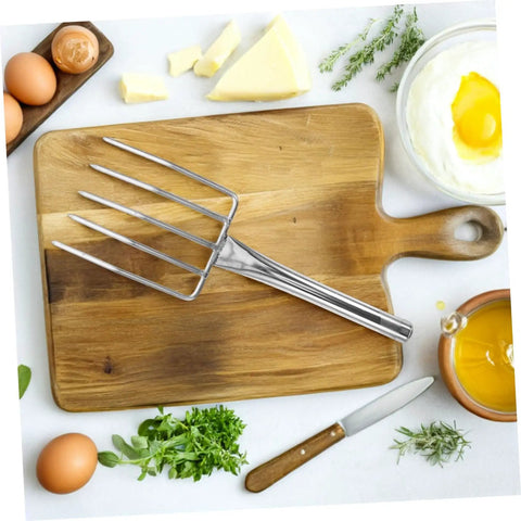 Heavy Duty Workhorse Garden Fork For Digging And Transplanting Beans Stainless Steel Hand Fork with wooden kitchen board