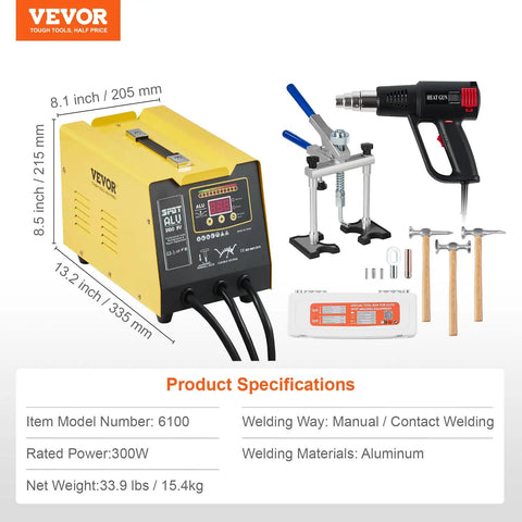 Spot Weld Dent Puller Kit With 300W Stud Welder, Heat Gun, Auto And Manual Welding Modes, 110V Auto Body Repair Machine display
