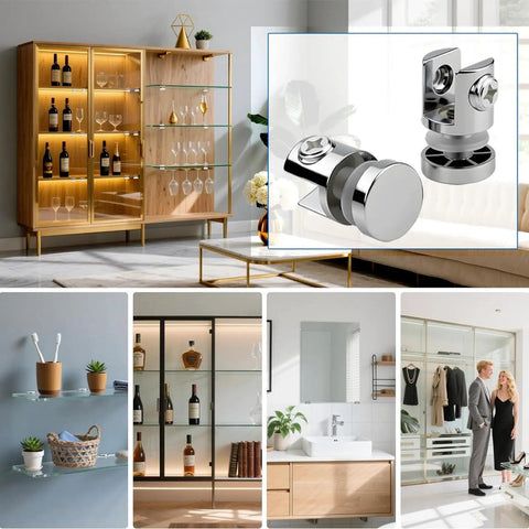 Heavy Duty Metal Glass Clamps Set for 5-10mm Panels in bathroom and kitchen shelf displays