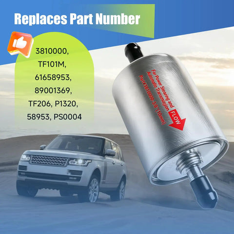 Three Eighth Inch Magnetic Inline Transmission And Power Steering Filter Replacement For Universal Light Trucks And Cars Replaces 3810000 58953 TF101M with SUV in background