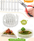 Three Piece 35 Inch White Mini Christmas Garden Fence for Fairy Gardens and Dollhouses Wood Picket Ornament Fence shown in various installations.