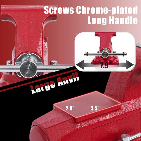 Beast 5 Inch Bench Vise With 360 Degree Swivel Base And 5-1/2 Inch Jaw Opening, ductile iron vise anvil, chrome-plated handle