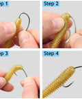 Four steps to rigging bait using Fishing Hooks Kit 200 Pcs Barbless Circle And Curve Shank Carp Hooks for live bait hair rig tackle.