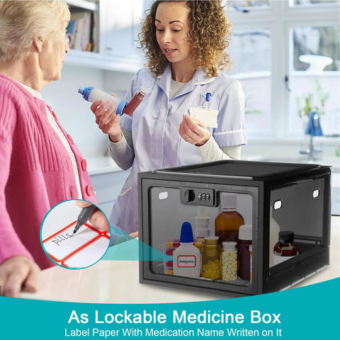 Go To Secure Combination Lock Box For Personal Items With Large Capacity, shown as lockable medicine box in healthcare setting.