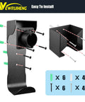 Wall Mount EV Charger Holder With SAE J1772 Nozzle Holster And Cable Organizer Plus Control Box Dock showing black aluminum installation details.
