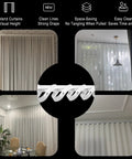 Heavy Duty Ripplefold Snap Track With Tape Set for Silent, Smooth Curtain Runs, Aluminum Rail, Fits 3.3ft to 19.7ft Lengths, Blackout Curtains Compatible, Ideal for Office or Home, White Finish, Durable Rail System installed with ripplefold curtains in room