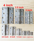 10pcs 304 stainless steel folding butt hinges in sizes 3/4–4 in on a wooden surface.