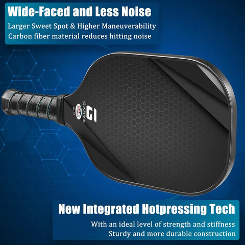 USAPA Approved Carbon Fiber Pickleball Paddles Set For Men And Women, Lightweight paddle with wide face and grip details.