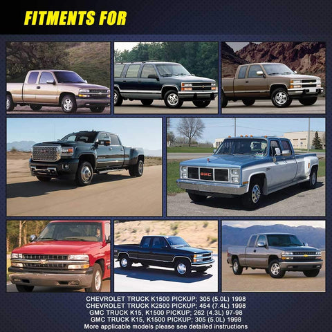 Collage of Chevy and GMC pickup trucks from various years showcasing their designs and fitments.