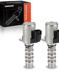 2 Piece VVT Solenoid Kit For Infiniti And Nissan V6 Engines Replacement Solenoids, shown with packaging box in the background