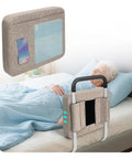 Bed Rail Cushion Pad For Elderly Safety And Comfort Without Rails Soft Foam Cover For Side Rails In Home And Hospital Use No Slip Cushioned Guard Rail Pad For Seniors And Caregivers Peace Of Mind attached to a bed with a senior person sleeping.