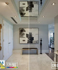 Hallway with art, showcasing the difference in lighting quality between CRI 90+ and CRI 80 with 3 Inch Gimbal LED Recessed Lights