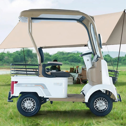 Heavy Duty Four Wheel Electric Golf Cart With 800W Motor And Built In Reverse Camera delivering zippy cruising with a side view.