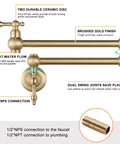 Gold Pot Filler Faucet Wall Mount Copper Folding Faucet With Two Handles And Double Joint Swing Arms, brass construction.