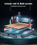Powerful Desktop CNC Router Engraving Machine 600 X 500 Mm Worktable With 500W Turbo Spindle components showing linear rail and ball screw design.