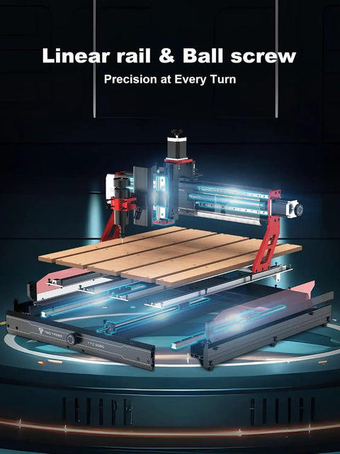 Powerful Desktop CNC Router Engraving Machine 600 X 500 Mm Worktable With 500W Turbo Spindle components showing linear rail and ball screw design.