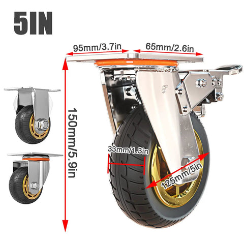 Built Tough 3 Inch Heavy Duty Rubber Swivel Casters With Locking Brakes Quiet Industrial Grade Wheels detailed measurements and features.