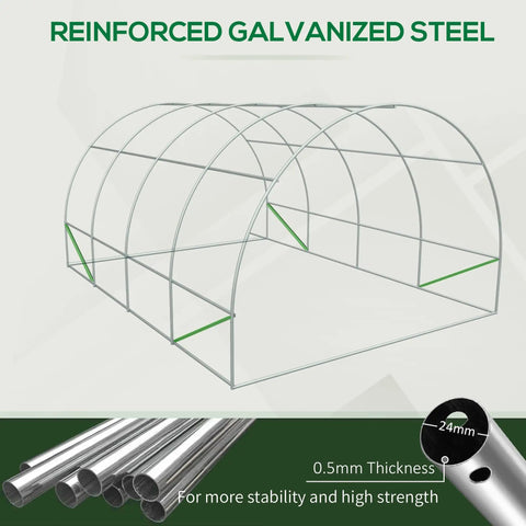 Walk In Backyard Greenhouse For Extended Growing Season 20 X 10 X 7 Feet Tunnel Style With Roll Up Windows Zippered Door PE Cover Heavy Duty Steel Frame Green