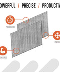Heavy Duty Galvanized Finishing Nails for 20 Degree Angled Nailer 16 Gauge 2 and a Half Inch 2000 Per Box Chisel Point to Prevent Wood Splitting Durable Trim Nail Solution for a Smooth Pro Finish displayed with productivity features