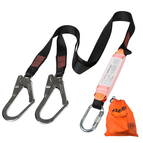 Heavy Duty Six Foot Shock Absorbing Lanyard Featuring Single Snap Hook Plus Dual Rebar Scaffolding Connectors Rock Solid Fall Protection Gear Osha Approved Top Tier Jobsite Ready