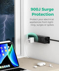 Heavy Hitter 12 Outlet Surge Protector Power Strip With Super Roomy Layout For Zero Plug Tangles, Floor Or Wall Mount, 5 Foot Cord, 900 Joule Shield, Simple Reset Switch with laptop, wall-mounted.