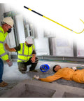 High Voltage Rescue Hook With Epoxy Insulated Pole For Electrical Rescue And Safety, Reaches 3.3 To 9.8 Feet in action scene.