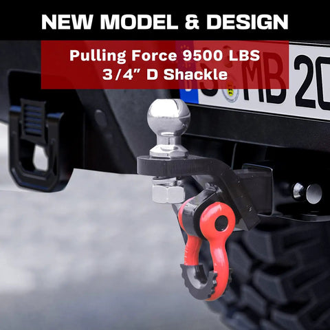 Heavy Duty Trailer Hitch Ball Mount With Tow Shackle And Three Quarter Inch Hitch Pin Clip For Trucks SUVs And Cars 2 In 1 Multifunction Hitch Mount Fits Two Inch Receivers attached to vehicle