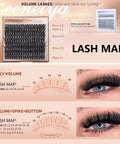 Diagram showing lash maps for 5 Styles Lash Clusters Kit With Volume Mega Full Bottom Spike Extensions Lash Bond And Seal Remover