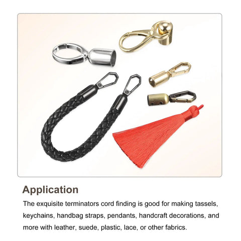 Gold Cord End Cap Set Of 8 For Tassel Jewelry Making And Bag Strap DIY 63x25mm End Caps With 15mm hole, accessories shown