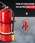 Fire extinguisher mounted on a wall bracket showing Two Pack Adjustable Fire Extinguisher Mount Bracket Heavy Duty Holder For Home, Truck, RV, Boat And Commercial Use, Easy Install, Securely Holds Up To 10 Lb, Durable Wall Mount Bracket For Safety Equipment