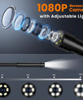 1080P Endoscope Camera With Light For Tight Spaces Pro Grade Industrial Borescope With Built In LED Illumination Clear Visuals For Engine Bays Drains And Wall Cavities Includes 32GB Card, 1080P borescope lens and adjustable LED light