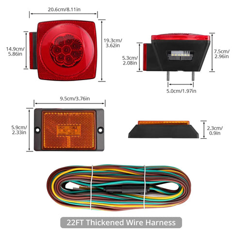 Submersible LED Trailer Light Kit With 26 Foot Wiring Harness And 2 Side Marker Lights Reflective Stickers Stop Turn Tail License