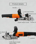 Heavy Duty Electric Tenoning And Mortising Machine With Biscuit Jointer Slotting Tool For Cabinet And Furniture Work, features handle, depth adjust scale.