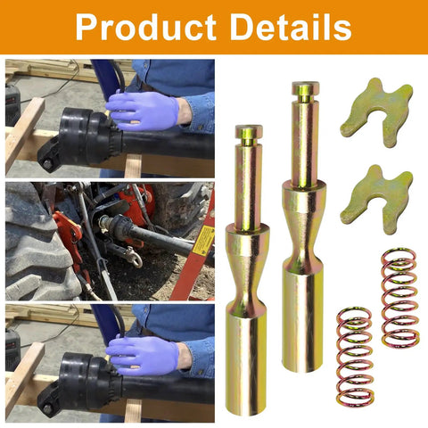 2 Pack Quick Release PTO Pin Yoke Heavy Duty Coupler for Tractors with springs and clips on a drive shaft