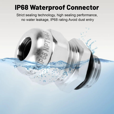 Heavy Duty 304 Stainless Steel One Quarter Inch Waterproof Cable Gland IP68 in water demonstrating sealing properties