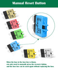Manual Resettable Blade Fuse Kit With 5A 10A 15A 20A 25A 30A ATC ATO Fuses for Cars Boats Trucks and SUVs, multiple fuse colors displayed