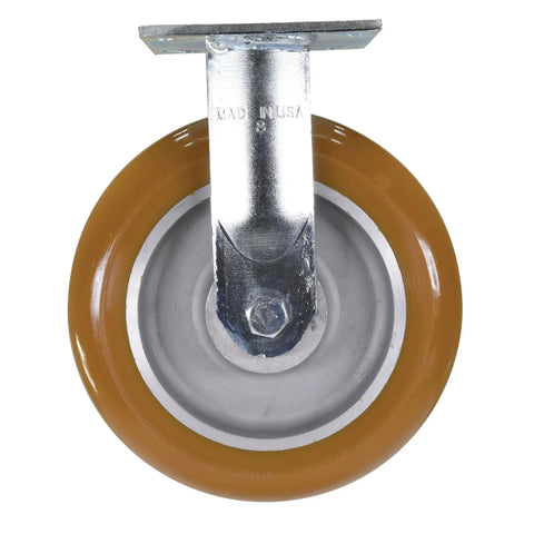 Top Tier Kingpinless Rigid Caster Featuring An Eight Inch Caster Wheel And Two Inch Stem Rated For A Beastly One Thousand Five Hundred Pound Payload To Keep Your Shop Cart Rolling Dead Nuts Straight With Zero Play For Real from a top view.
