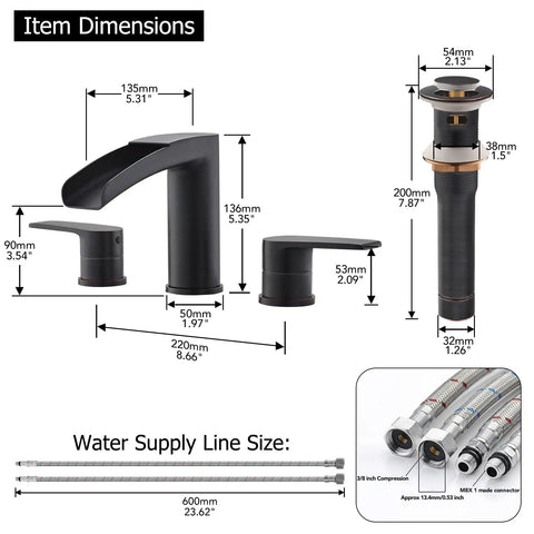 Dimensions of Oil Rubbed Bronze Waterfall Bathroom Faucet Dope All Metal Build 8 Inch Widespread 3 Hole Modern Design NS WF005ORB