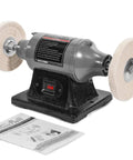 6 Inch Electric Polisher Benchtop Buffer Grinder With Dual Buffers And Half HP Motor For Metal And Plastic Polishing In Home Shop Or Garage Dope Performance And Stable Cast Iron Base showing two buffing wheels.