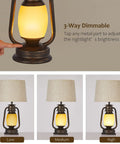 Lantern Table Lamps Set Of 2 With Dimmable Night Light And USB Port Rustic Oil Rubbed Bronze Finish Farmhouse Decor For Living Room Bedroom And Nightstand End Table 3 Way Touch Control, showing dimmable settings