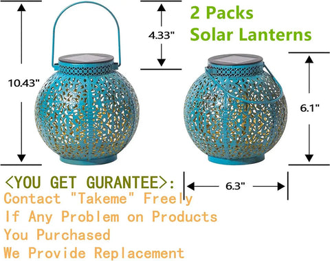 2 Pack Solar Lanterns Outdoor Lights Waterproof Garden Patio Decor Auto On At Dusk For 6 Hours Warm White 7 Lumens