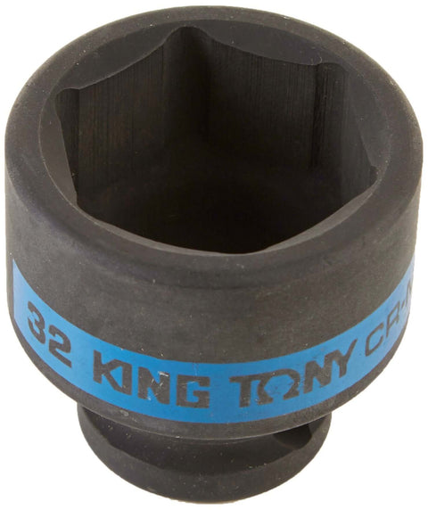 Impact Socket 32 Mm Half Inch Drive 6 Point Chrome Molybdenum Steel With Phosphate Finish For Heavy Duty Auto Shop Use, DIN 3129 ISO 2725 Part 2 Compliant, Built Tough For High Torque Jobs. Front view.
