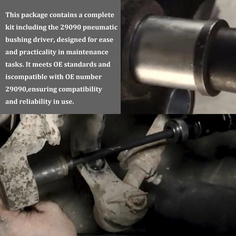 Close-up of Heavy Duty Truck Anchor Pin Bushing Kit installation using pneumatic driver on truck assembly without dismantling.