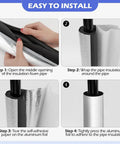 Image illustrating installation steps for Ten Pack Self-Adhesive Pipe Insulation Sleeve With Pre-Slit Foam And Aluminum Foil Cover For Winter Use.